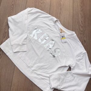 Michael Kors Kids White Long Sleeve Tee with Silver Logo